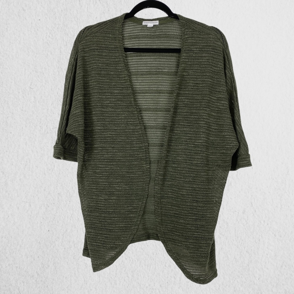 Warehouse One Green Open Front Half Sleeve Sweater